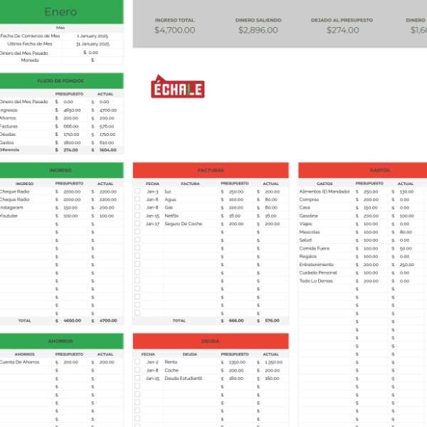 Monthly Budget Sheet (English)